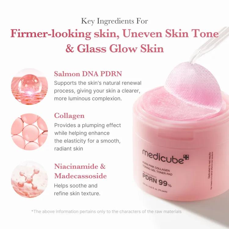 Medicube Pdrn Pink Collagen Toning Gel Toner Pad 70ea, 120ml